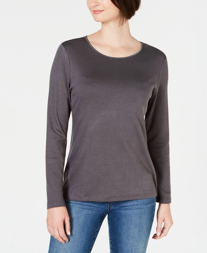 Karen Scott Top decote redondo com acabamento em cetim cinza, tamanho M