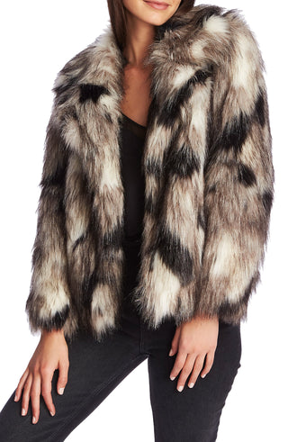 1.STATE Women's Faux Fur Jacket Silver Size Medium