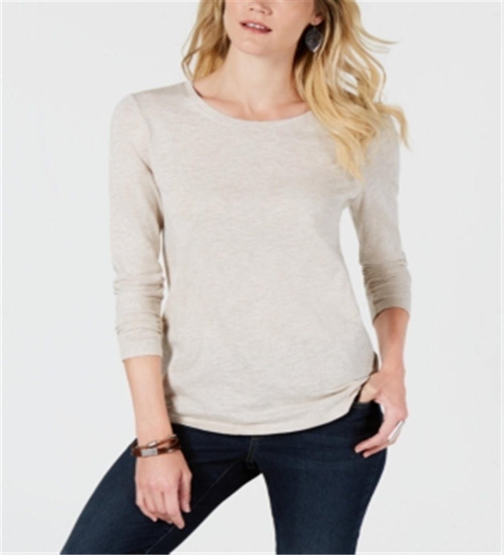Blusa feminina com decote redondo estilo &amp; co, marrom, tamanho pequeno, L