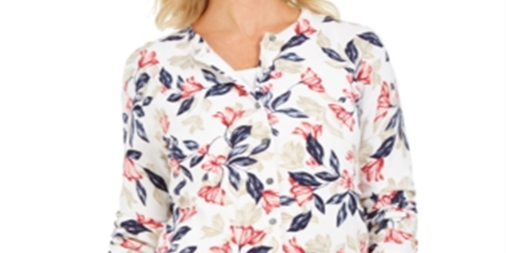 Karen Scott Cardigan Feminino Estampado Floral Vermelho Tamanho P