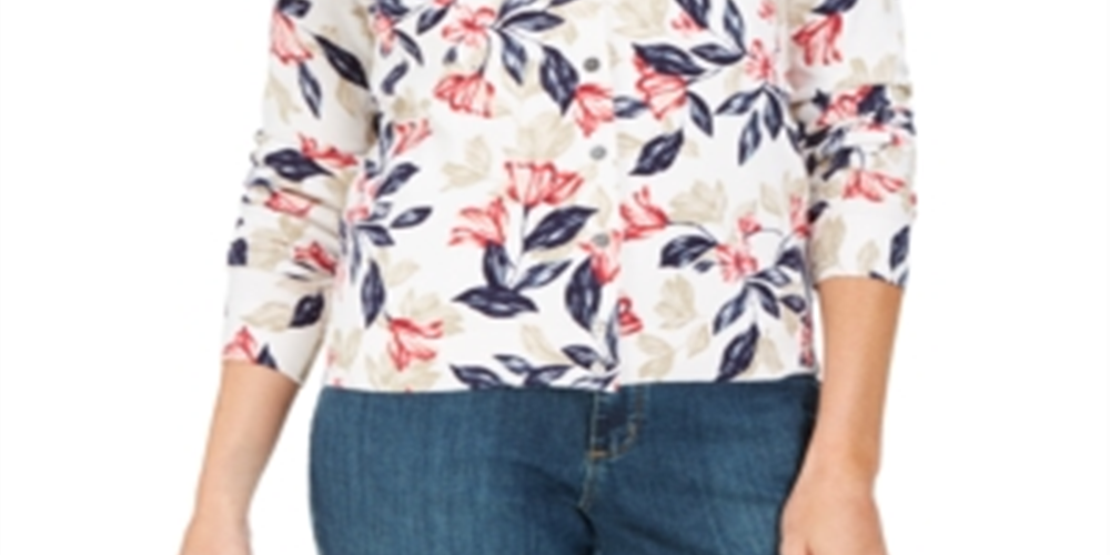 Karen Scott Cardigan Feminino Estampado Floral Vermelho Tamanho P