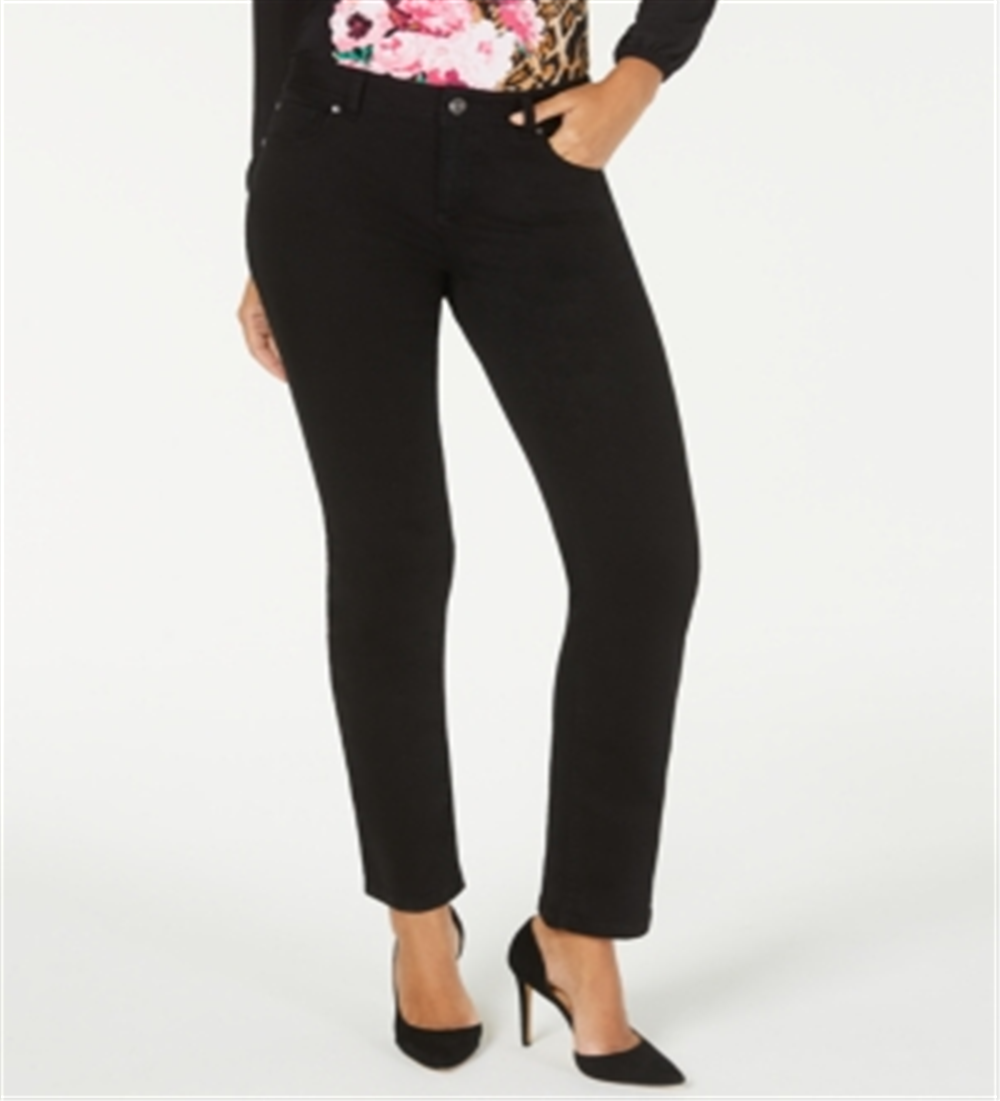 Calça jeans feminina com controle de barriga, perna reta, preta, tamanho 0, da INC International Concepts