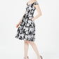 Vestido Calvin Klein Feminino Floral Sem Mangas Ombro a Ombro Comprimento Joelho Ajuste Flare Preto Tamanho 10