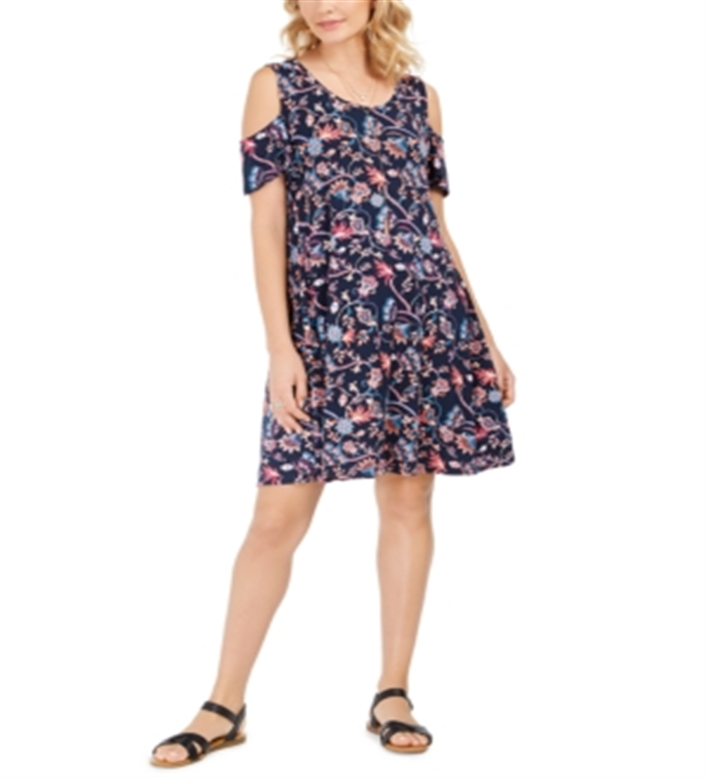 Vestido feminino estilo &amp; co com recorte floral e manga comprida acima do joelho, azul escuro, tamanho PP