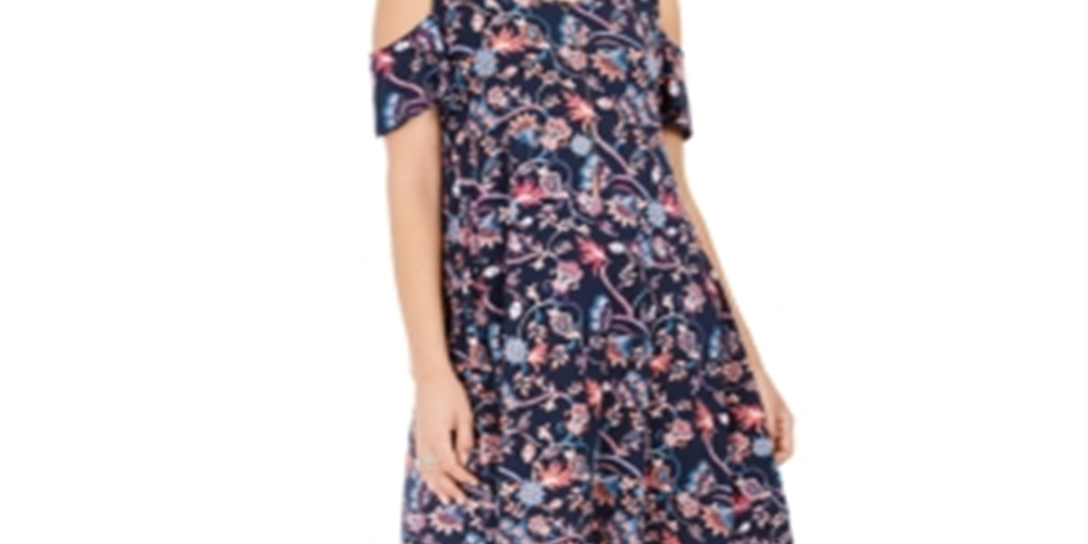 Vestido feminino estilo &amp; co com recorte floral e manga comprida acima do joelho, azul escuro, tamanho PP