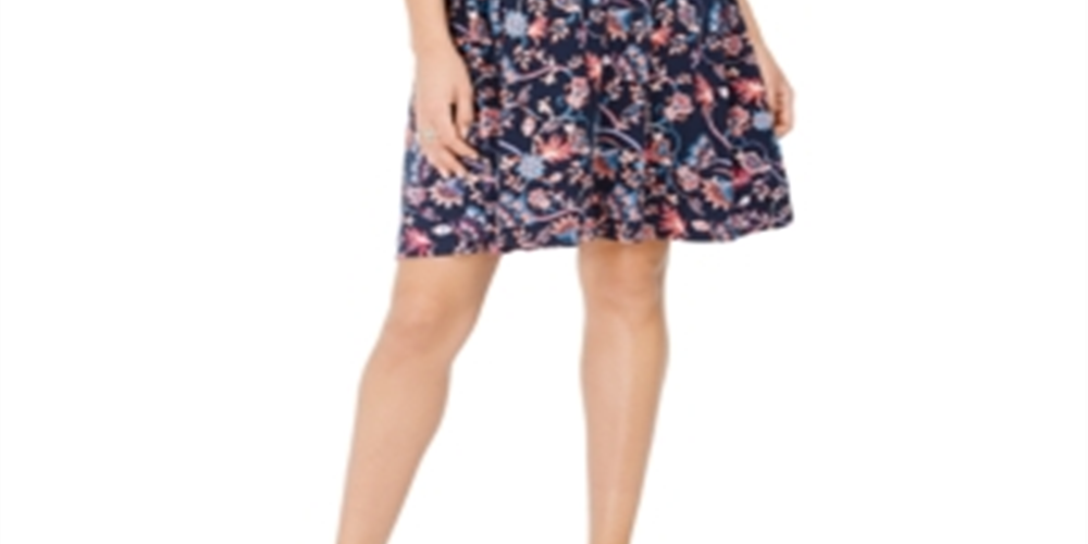 Vestido feminino estilo &amp; co com recorte floral e manga comprida acima do joelho, azul escuro, tamanho PP