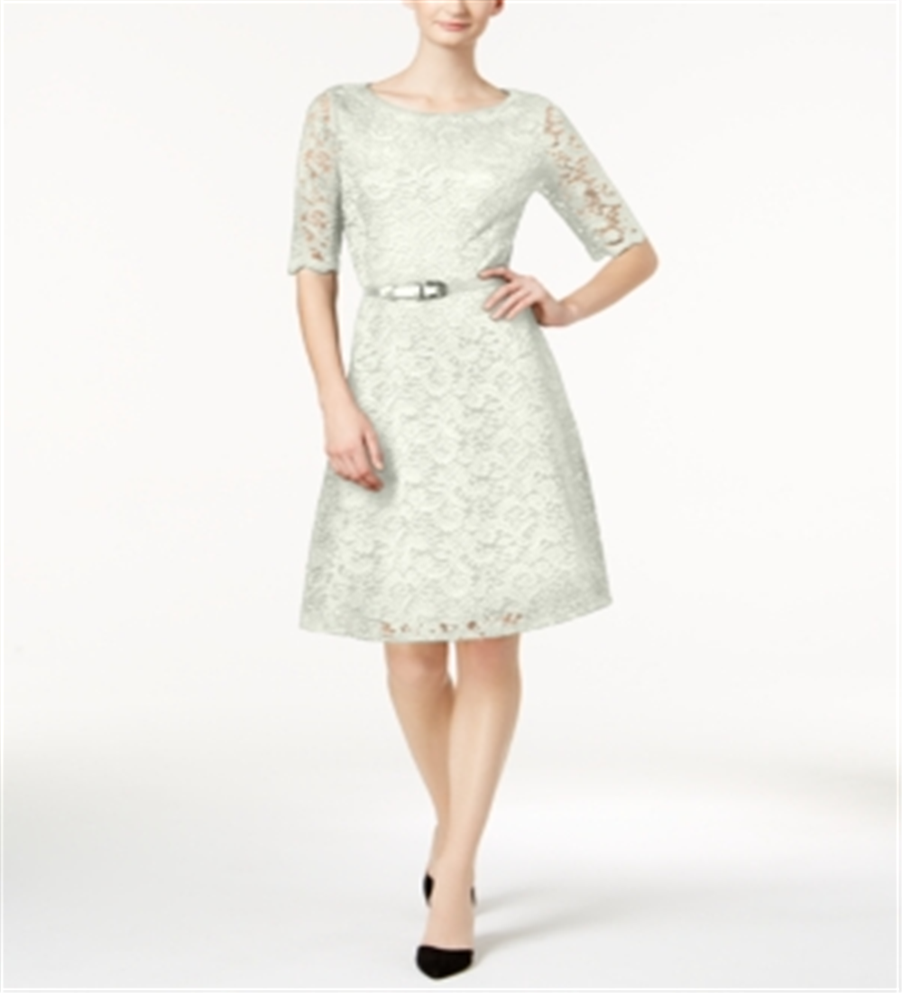 Vestido de renda com cinto feminino Charter Club, tamanho PP, branco