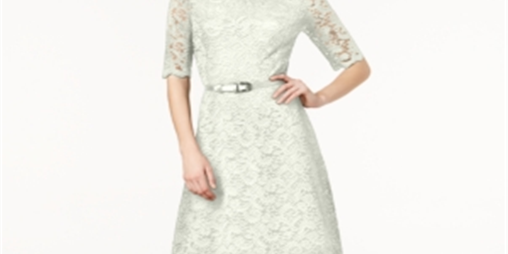 Vestido de renda com cinto feminino Charter Club, tamanho PP, branco