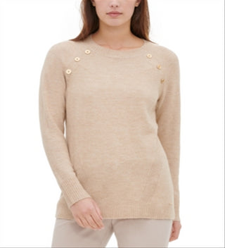 Suéter Calvin Klein Feminino Gola Redonda com Detalhe de Botão Marrom Tamanho P