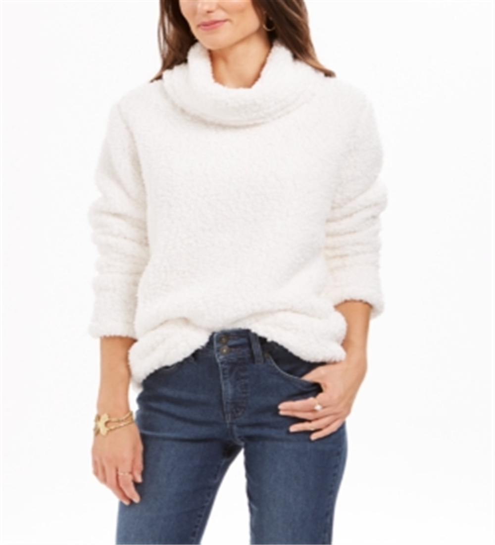 Suéter feminino estilo &amp; co sherpa com gola alta, branco, tamanho P