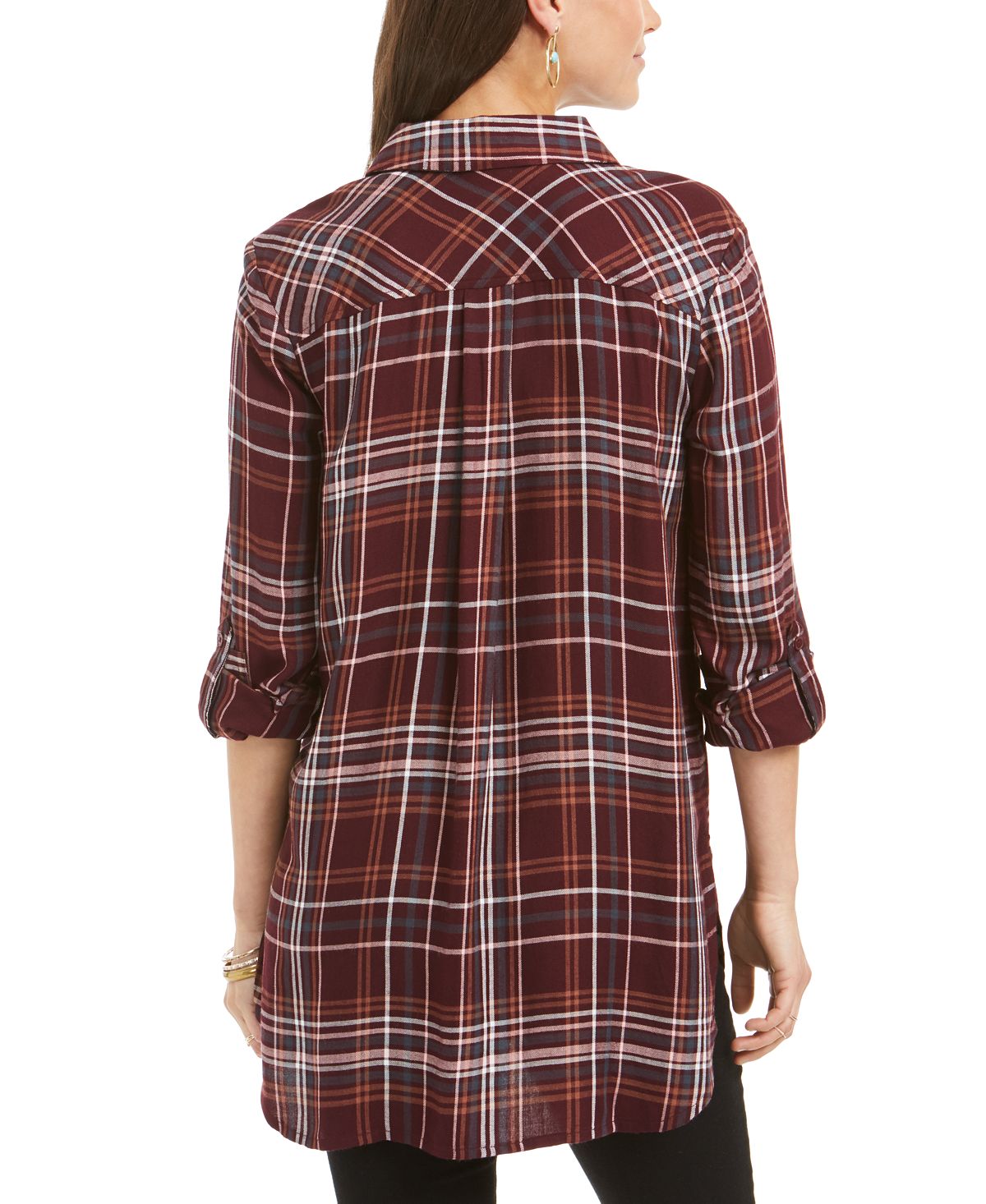 Camisa utilitária xadrez feminina Style &amp; Co, vinho, tamanho pequeno G