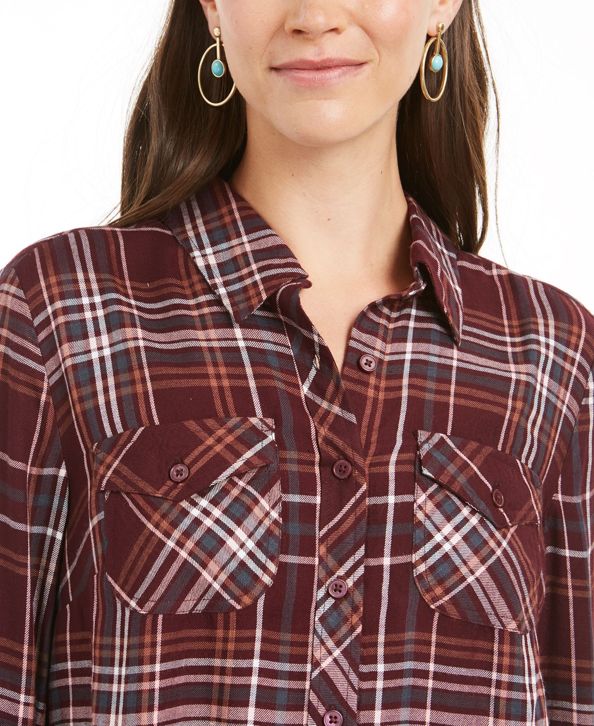 Camisa utilitária xadrez feminina Style &amp; Co, vinho, tamanho pequeno G
