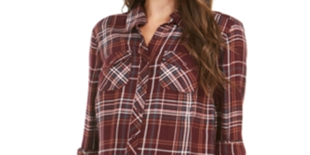 Camisa utilitária xadrez feminina Style &amp; Co, vinho, tamanho pequeno G