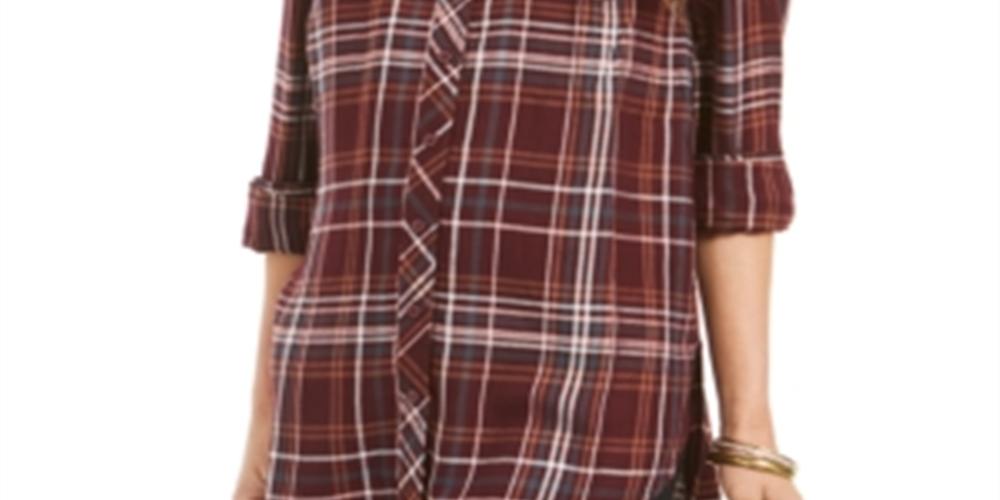 Camisa utilitária xadrez feminina Style &amp; Co, vinho, tamanho pequeno G