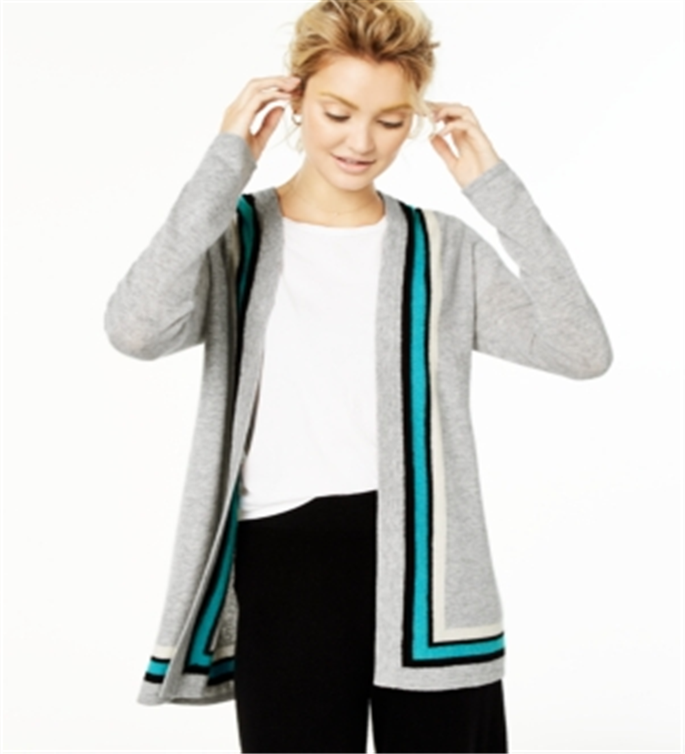 Cardigan feminino Charter Club Cashmere Border Duster, cinza gelo, mesclado, prata, tamanho P