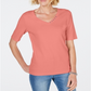 Camiseta feminina Karen Scott de algodão com decote em V, laranja, tamanho grande