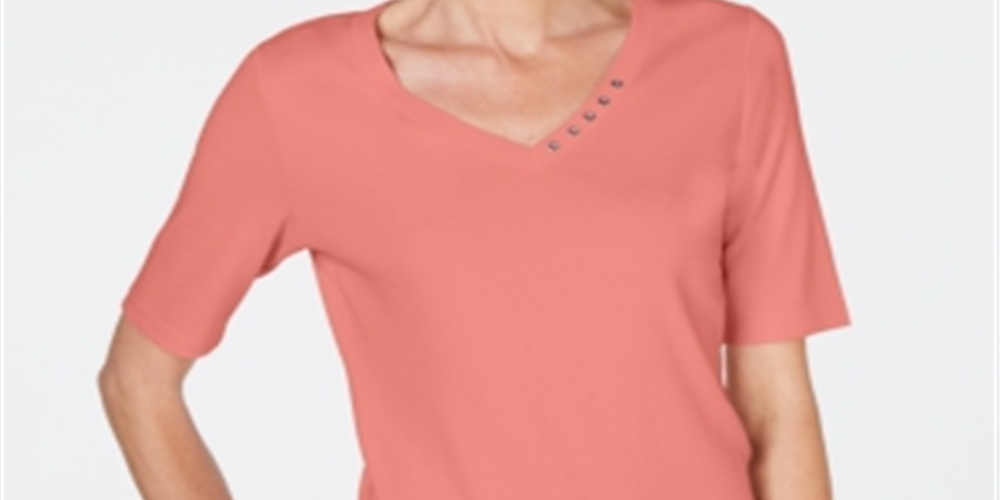 Camiseta feminina Karen Scott de algodão com decote em V, laranja, tamanho grande