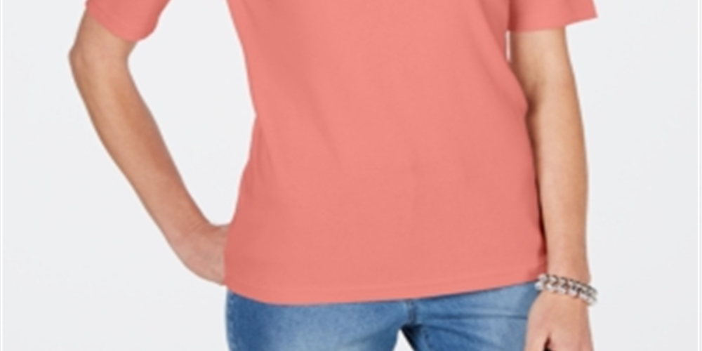 Camiseta feminina Karen Scott de algodão com decote em V, laranja, tamanho grande