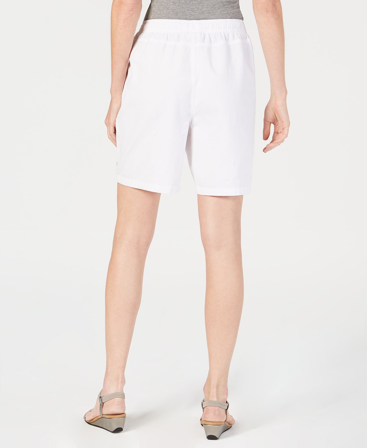 Shorts de algodão com cordão feminino Karen Scott, branco, tamanho pequeno