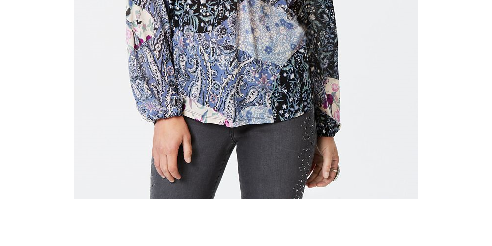 Blusa feminina estampada estilo pradaria azul tamanho G