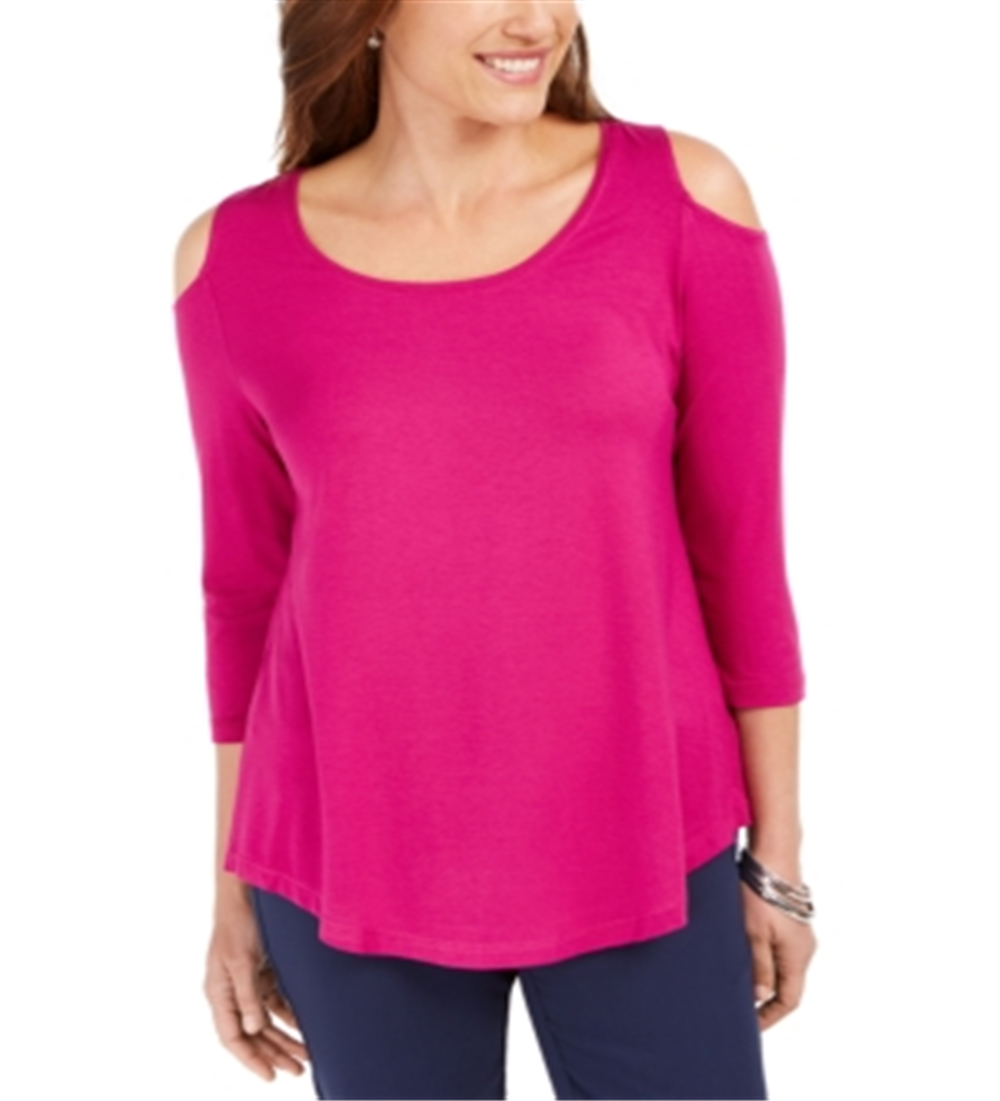 JM Collection Blusa feminina com ombros descobertos, rosa, tamanho grande