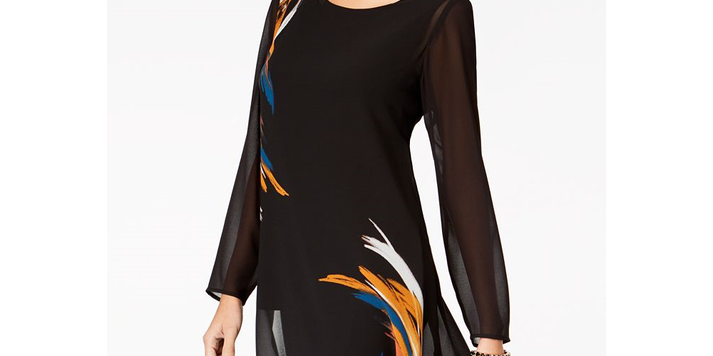 Túnica Alfani Feminina de Chiffon com Estampa Colocada, Preta, Tamanho Pequeno GG