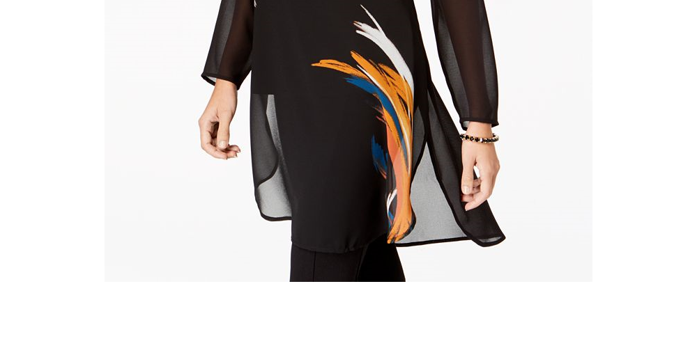 Túnica Alfani Feminina de Chiffon com Estampa Colocada, Preta, Tamanho Pequeno GG