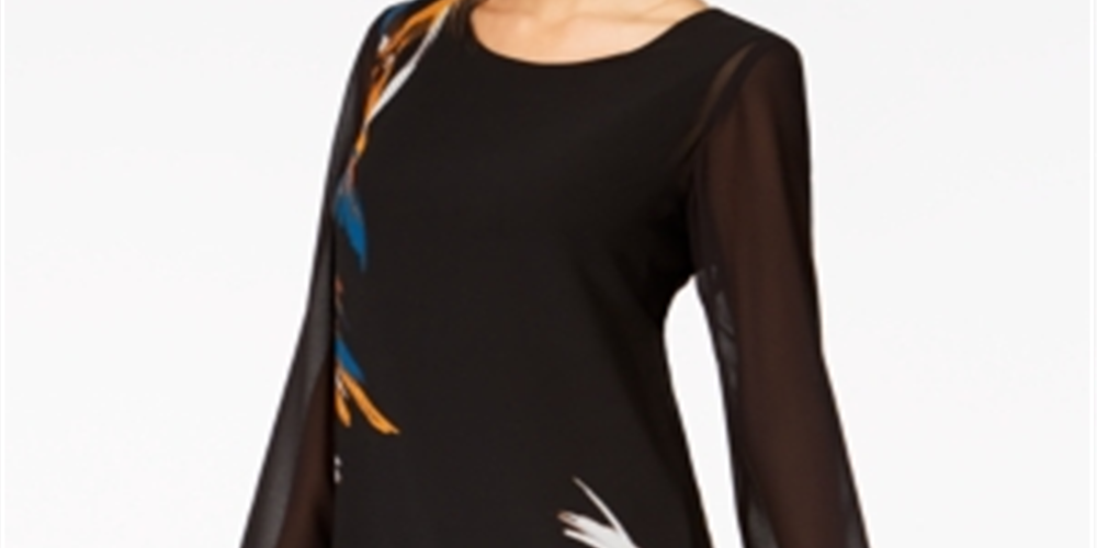 Túnica Alfani Feminina de Chiffon com Estampa Colocada, Preta, Tamanho Pequeno GG