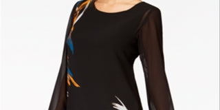 Túnica Alfani Feminina de Chiffon com Estampa Colocada, Preta, Tamanho Pequeno GG