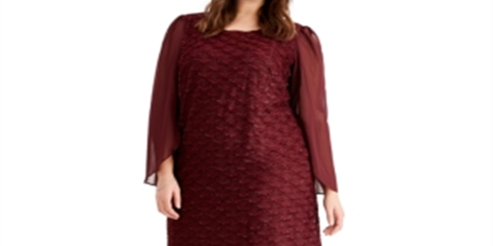 Vestido de festa feminino com glitter, manga longa, decote em joia, comprimento até o joelho, vermelho, tamanho 14W