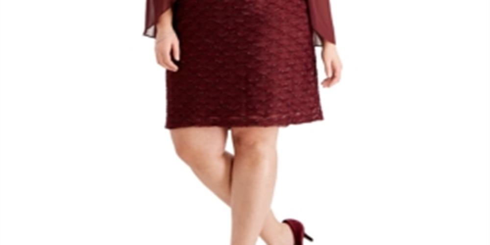 Vestido de festa feminino com glitter, manga longa, decote em joia, comprimento até o joelho, vermelho, tamanho 14W