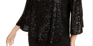 Blusa feminina Alfani com manga sino e lantejoulas, preta, tamanho pequeno P/M