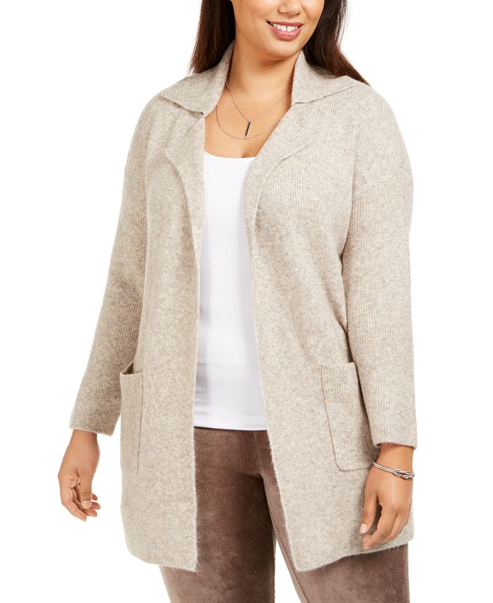 Cardigan feminino plus size aberto frontal estilo &amp; co marrom tamanho 0X