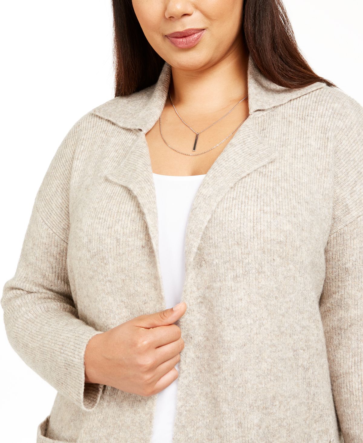 Cardigan feminino plus size aberto frontal estilo &amp; co marrom tamanho 0X