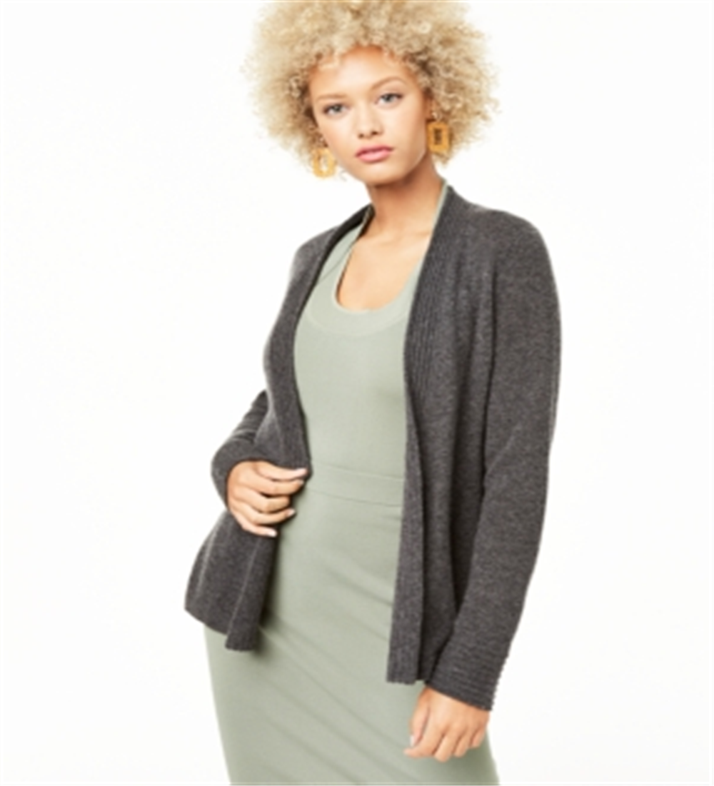 Cardigan de cashmere feminino com frente aberta, mescla cinza, tamanho GG