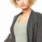 Cardigan de cashmere feminino com frente aberta, mescla cinza, tamanho GG