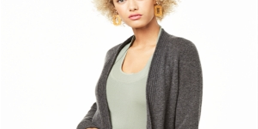 Cardigan de cashmere feminino com frente aberta, mescla cinza, tamanho GG