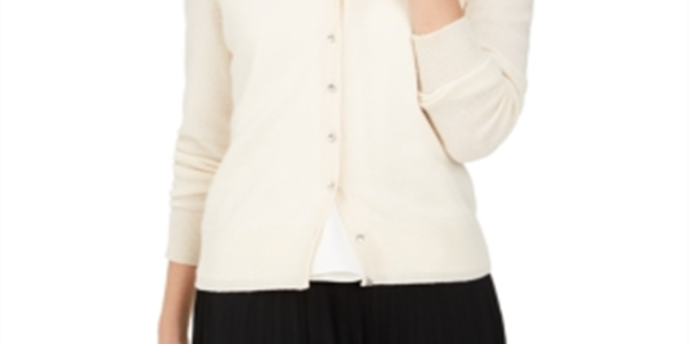 Cardigan feminino de cashmere com botões de cristal Charter Club, branco, tamanho M