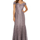 Vestido sereia com renda floral e ombro de fora feminino R &amp; M Richards, azul pavão, tamanho 12 pequeno
