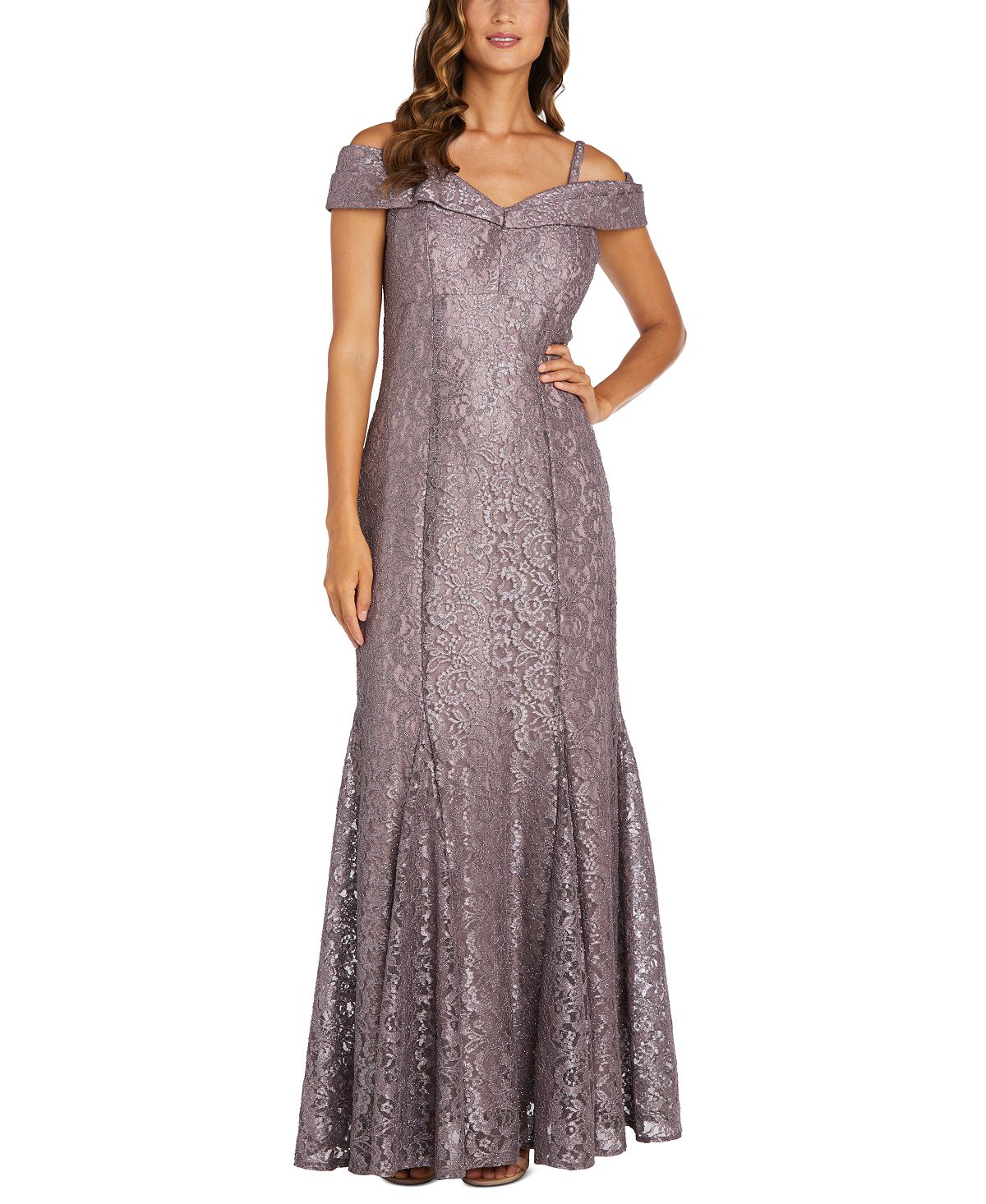 Vestido sereia com renda floral e ombro de fora feminino R &amp; M Richards, azul pavão, tamanho 12 pequeno