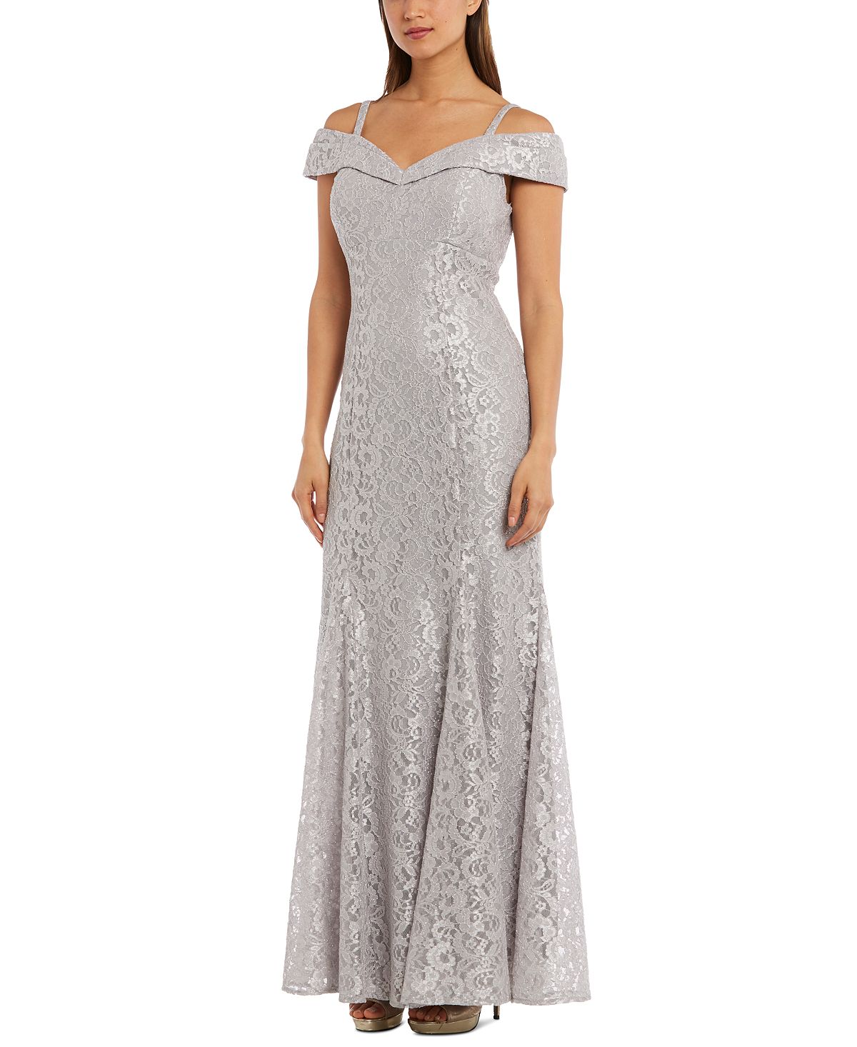 Vestido sereia com renda floral e ombro de fora feminino R &amp; M Richards, azul pavão, tamanho 12 pequeno