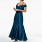 Vestido sereia com renda floral e ombro de fora feminino R &amp; M Richards, azul pavão, tamanho 12 pequeno