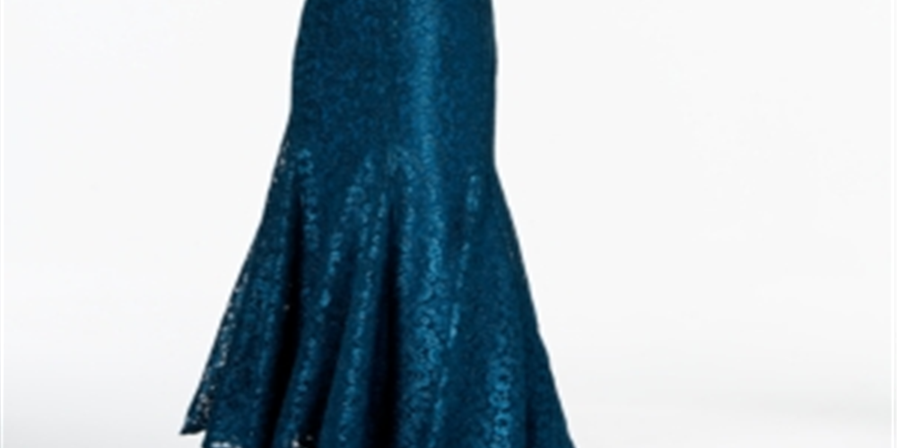 Vestido sereia com renda floral e ombro de fora feminino R &amp; M Richards, azul pavão, tamanho 12 pequeno