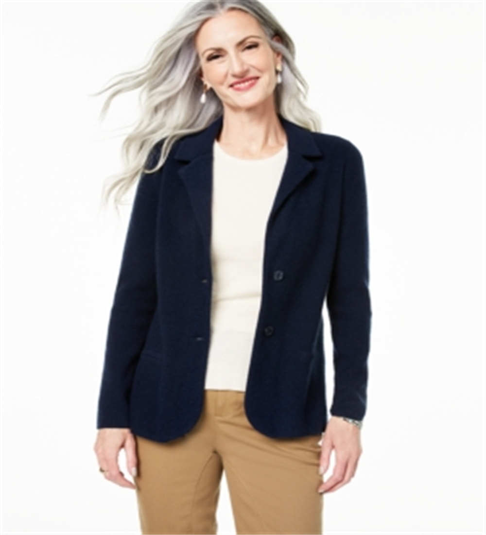 Charter Club Blazer Feminino Pure Cashmere Azul Tamanho Pequeno P/M