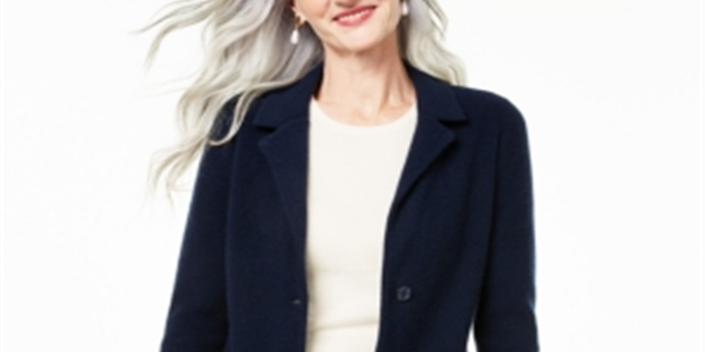 Charter Club Blazer Feminino Pure Cashmere Azul Tamanho Pequeno P/M