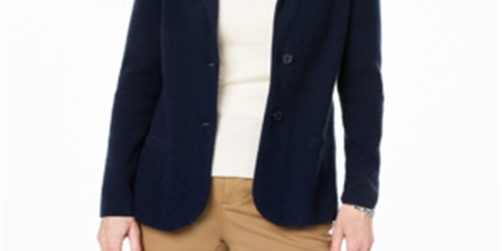 Charter Club Blazer Feminino Pure Cashmere Azul Tamanho Pequeno P/M