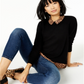 Suéter feminino Charter Club Pure Cashmere com estampa de chita e camadas, preto, tamanho pequeno P/M