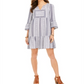 Vestido feminino de algodão estampado com babados e bainha azul, tamanho médio, da Style &amp; Co