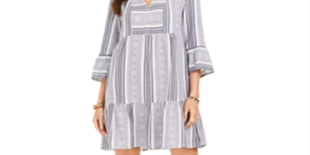 Vestido feminino de algodão estampado com babados e bainha azul, tamanho médio, da Style &amp; Co