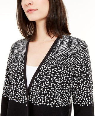 Cardigan feminino Alfani estampado assimétrico com frente aberta, preto, tamanho pequeno P/M
